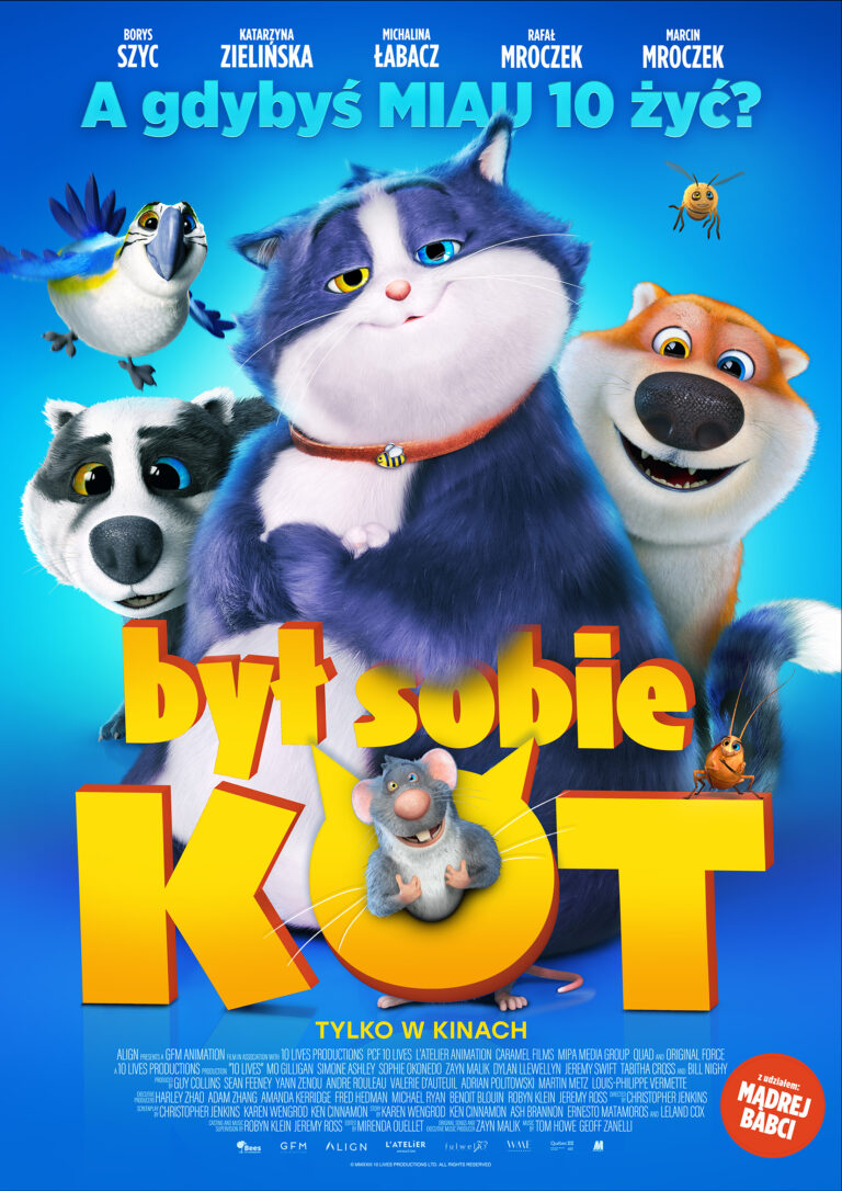 plakat filmu ,,Był sobie kot" przedstawiający dużego niebieskiego kota