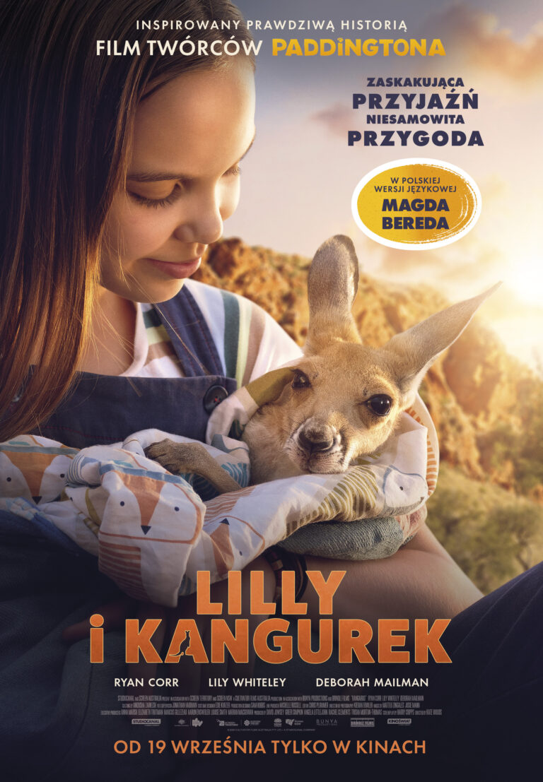 Lilly i kangurek plakat filmu przedstawiający dziewczynkę trzymającego małego kangura na rękach